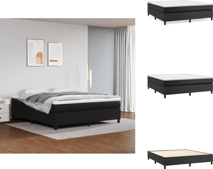 VidaXL Boxspringbed Pocketvering matras Middelharde ondersteuning Kunstleren bed met verstelbaar hoofdbord Inclusief topmatras 203x183x78 88 cm Zwart Bed - Foto 3