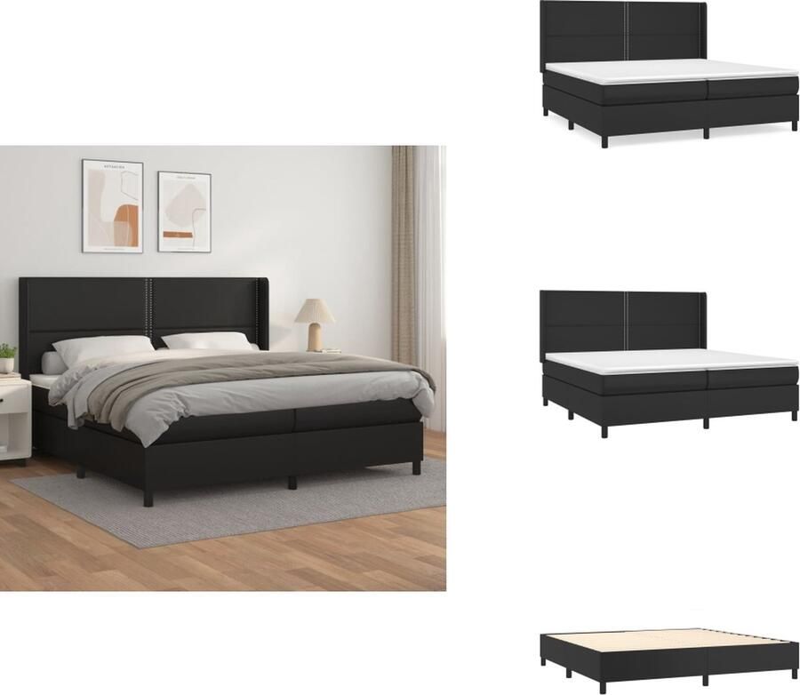 VidaXL Boxspringbed Comfort Bedden en matrassen 203x203x118 128 cm Zwart kunstleer Hoofdbord verstelbaar Pocketvering matras Middelharde ondersteuning Huidvriendelijk topmatras Bed