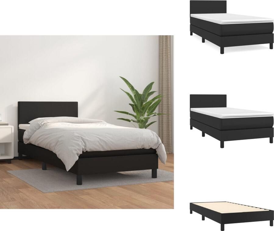 VidaXL Boxspringbed Bed 203 x 93 x 118 128 cm Kunstleer Larikshout Pocketvering Matras Middelharde Ondersteuning Huidvriendelijk Topmatras Bed - Foto 3
