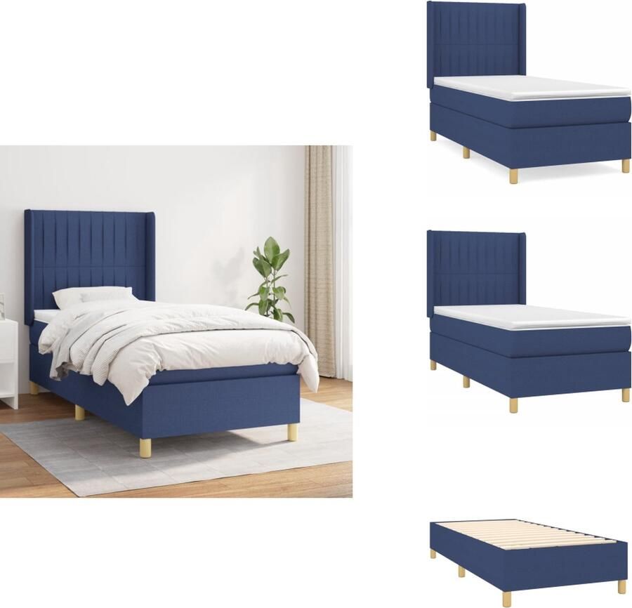 VidaXL Boxspringbed Blauw 203 x 103 x 118 128 cm Duurzaam Verstelbaar hoofdbord Pocketvering matras Middelharde ondersteuning Huidvriendelijk topmatras Inclusief montagehandleiding Bed - Foto 2