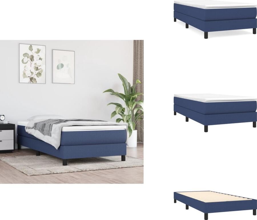 VidaXL Boxspringbed Pocketvering Middelharde ondersteuning Huidvriendelijk Multiplex lattenbodem Blauw 203 x 90 x 25 cm Bed