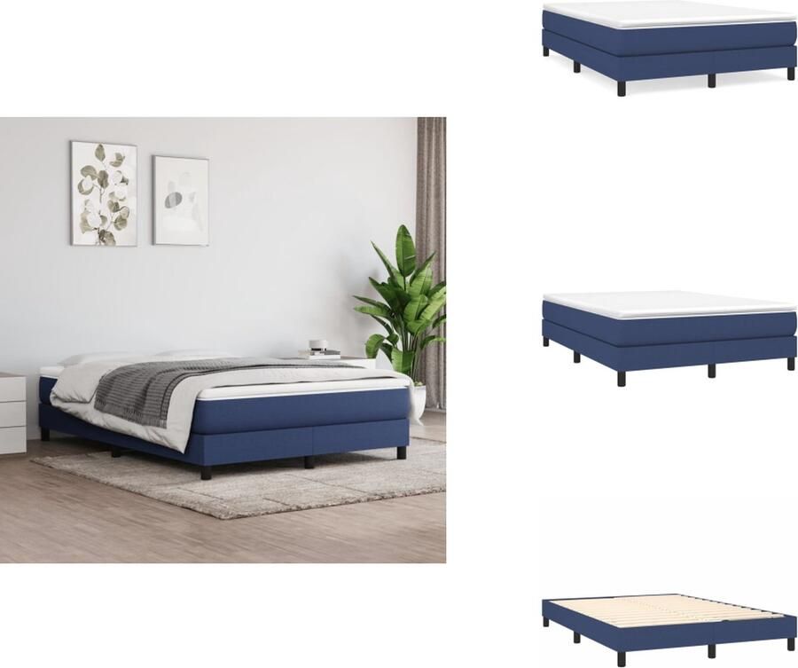 The Living Store Boxspringbed Pocketvering Middelharde Ondersteuning Huidvriendelijk Topmatras Multiplex Lattenbodem Blauw 193 x 140 x 25 cm Boxspringbed Boxspring Slaapcomfort Pocketvering Middenhard - Foto 3