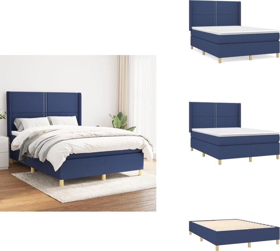 VidaXL Boxspringbed Blauw 203 x 147 x 118 128 cm Met verstelbaar hoofdbord Pocketvering matras Middelharde ondersteuning Huidvriendelijk topmatras Bed