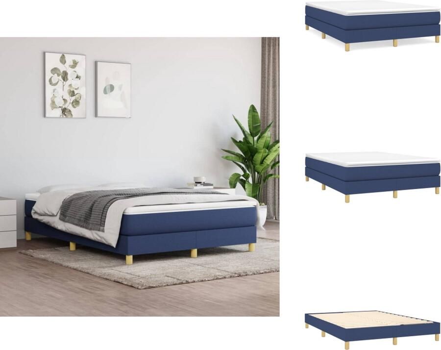 VidaXL Boxspringbed Comfort Pocketvering Middelharde Ondersteuning Inclusief Bedmatras en Topmatras Blauw 193 x 147 x 118 128 cm Bed - Foto 4