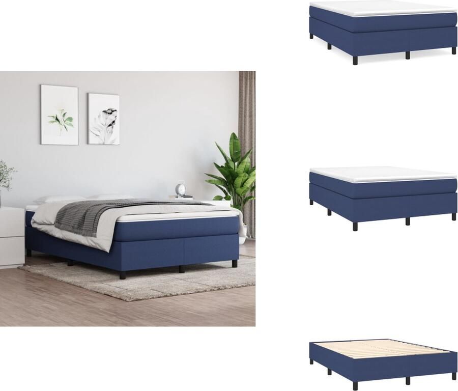 VidaXL Boxspringbed Comfort Pocketvering Middelharde Ondersteuning Inclusief Bedmatras en Topmatras Blauw 193 x 147 x 118 128 cm Bed - Foto 2