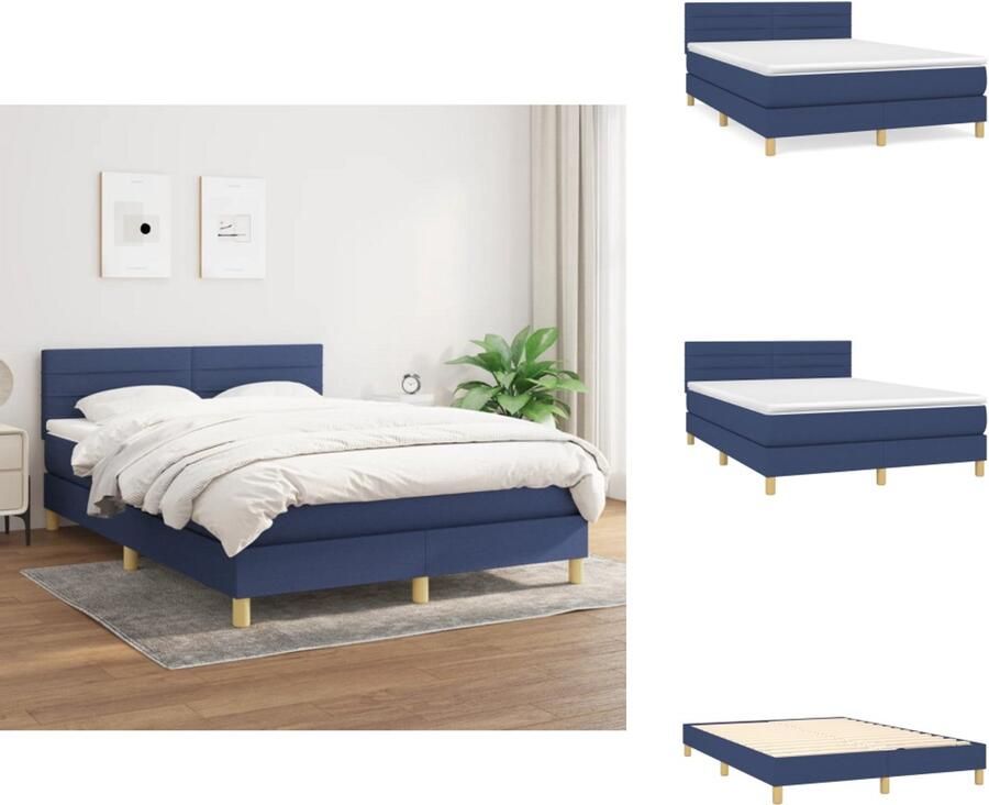 VidaXL Boxspringbed Comfort Pocketvering Middelharde Ondersteuning Inclusief Bedmatras en Topmatras Blauw 193 x 147 x 118 128 cm Bed - Foto 3