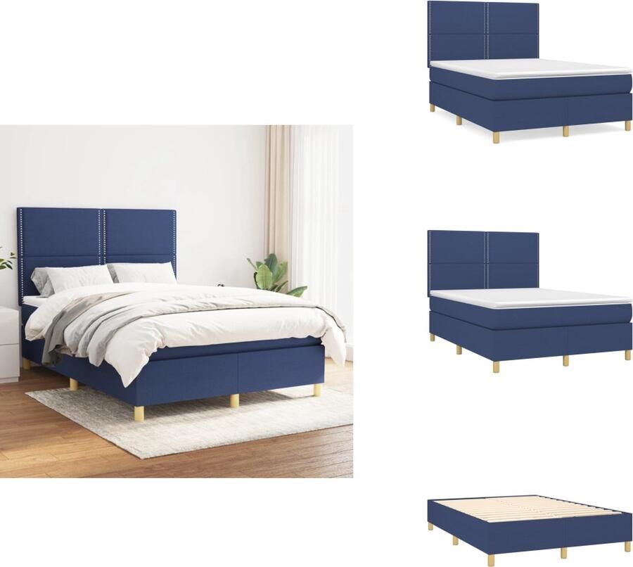 VidaXL Boxspringbed Bliss Blauw 203 x 144 x 118 128 cm Pocketvering matras Middelharde ondersteuning Huidvriendelijk topmatras Bed