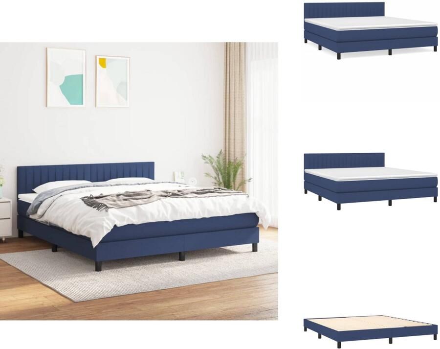 VidaXL Boxspring Boxsprings Bed Slaapmeubel Boxspring met matras stof blauw 160x200 cm - Foto 3