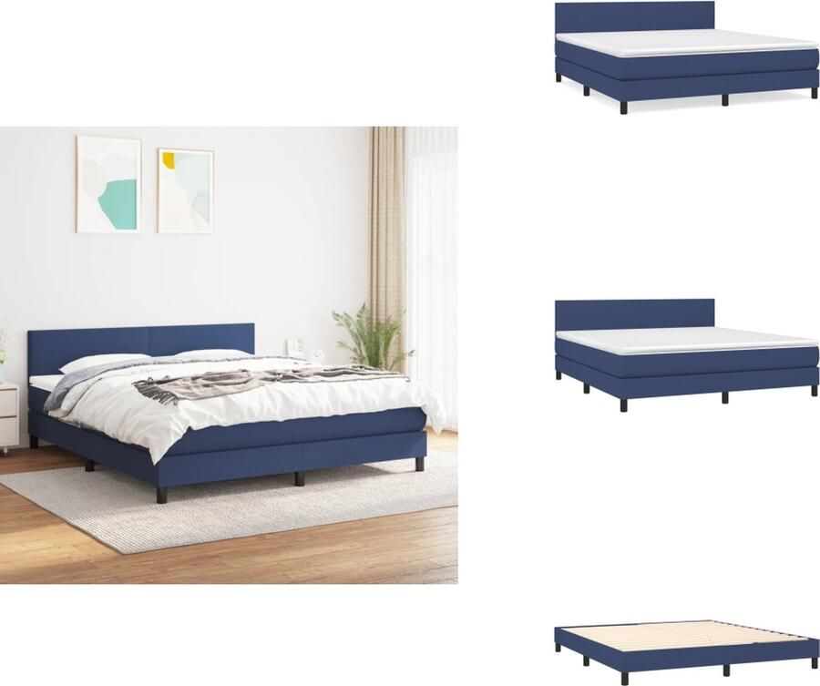VidaXL Boxspringbed Blue 203 x 180 x 78 88 cm Pocketvering matras Medium Firm Huidvriendelijk topmatras Gratis montagehandleiding Bed