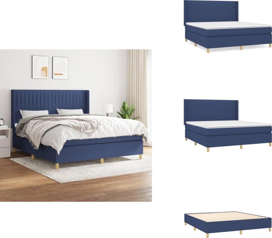 VidaXL Bedframe Blauw 203 x 183 x 118 128 cm Pocketvering matras Middelharde ondersteuning Huidvriendelijk topmatras Bed