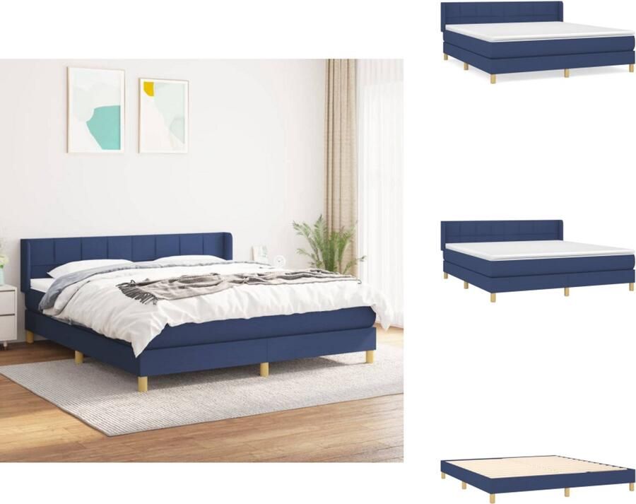 VidaXL Bedframe Blauw 203 x 183 x 118 128 cm Pocketvering matras Middelharde ondersteuning Huidvriendelijk topmatras Bed - Foto 3