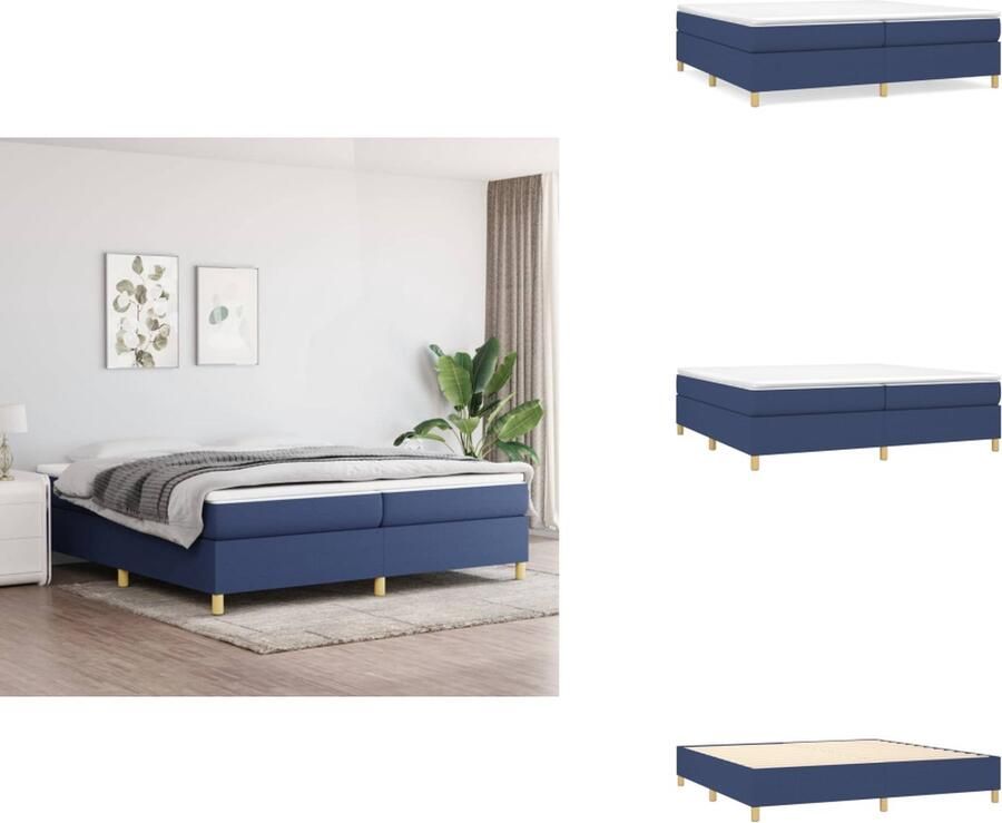 VidaXL Boxspring Bed Blauw 203 x 200 x 35 cm Duurzaam Pocketvering Middelharde ondersteuning Huidvriendelijk topmatras Multiplex lattenbodem Montagehandleiding 1 x bedframe 2 x matras 1 x topmatras Bed