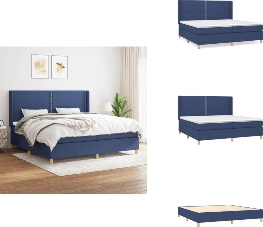 VidaXL Boxspringbed Bedframe met Verstelbaar Hoofdbord en Pocketvering Matras Middelharde Ondersteuning Huidvriendelijk Topmatras Kleur- Blauw Materiaal- Stof en Massief Larikshout Afmetingen- 203 x 203 x 118 128 cm (L x B x H) Bed - Foto 3