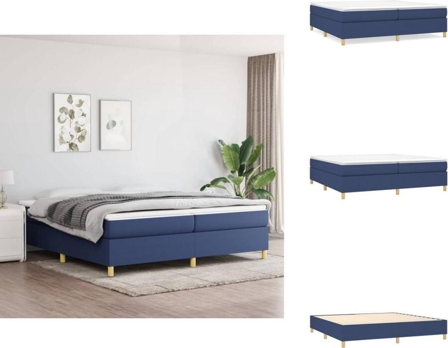 VidaXL Boxspring Bed Blauw 203 x 200 x 35 cm Duurzaam Pocketvering Middelharde ondersteuning Huidvriendelijk topmatras Multiplex lattenbodem Montagehandleiding 1 x bedframe 2 x matras 1 x topmatras Bed - Foto 2