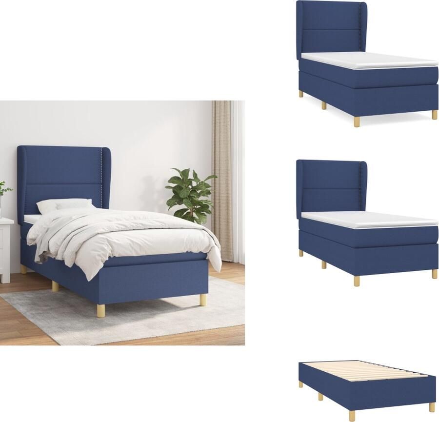 VidaXL Boxspring Bed Comfort Pocketvering Middelharde ondersteuning Huidvriendelijk topmatras Blauw 203 x 83 x 118 128 cm Bed - Foto 2