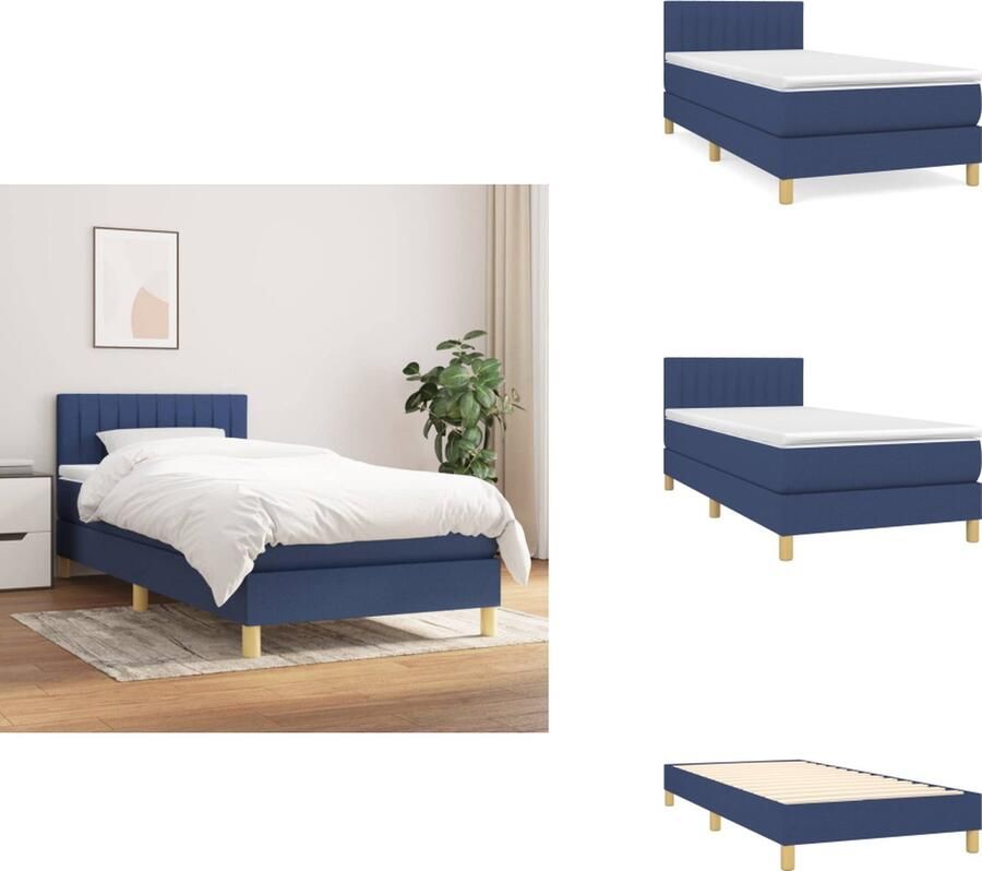 VidaXL Boxspringbed Duurzaam Verstelbaar hoofdbord Pocketvering matras Middelharde ondersteuning Huidvriendelijk topmatras Inclusief montagehandleiding Kleur- blauw Afmetingen- 203 x 80 x 78 88 cm Bed - Foto 2