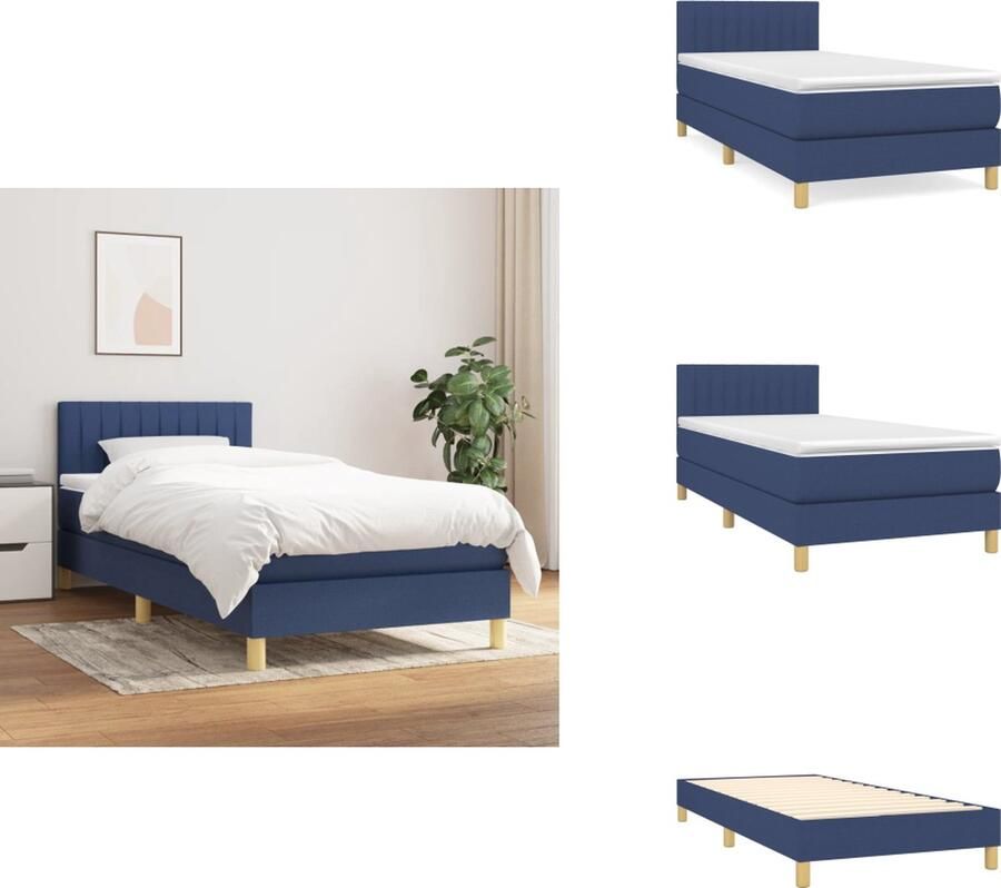 VidaXL Boxspringbed Blauw 193 x 90 x 78 88 cm Duurzaam Verstelbaar hoofdbord Pocketvering matras Middelharde ondersteuning Huidvriendelijk topmatras 1x bedframe 1x hoofdeind 1x matras 1x topmatras Bed - Foto 2