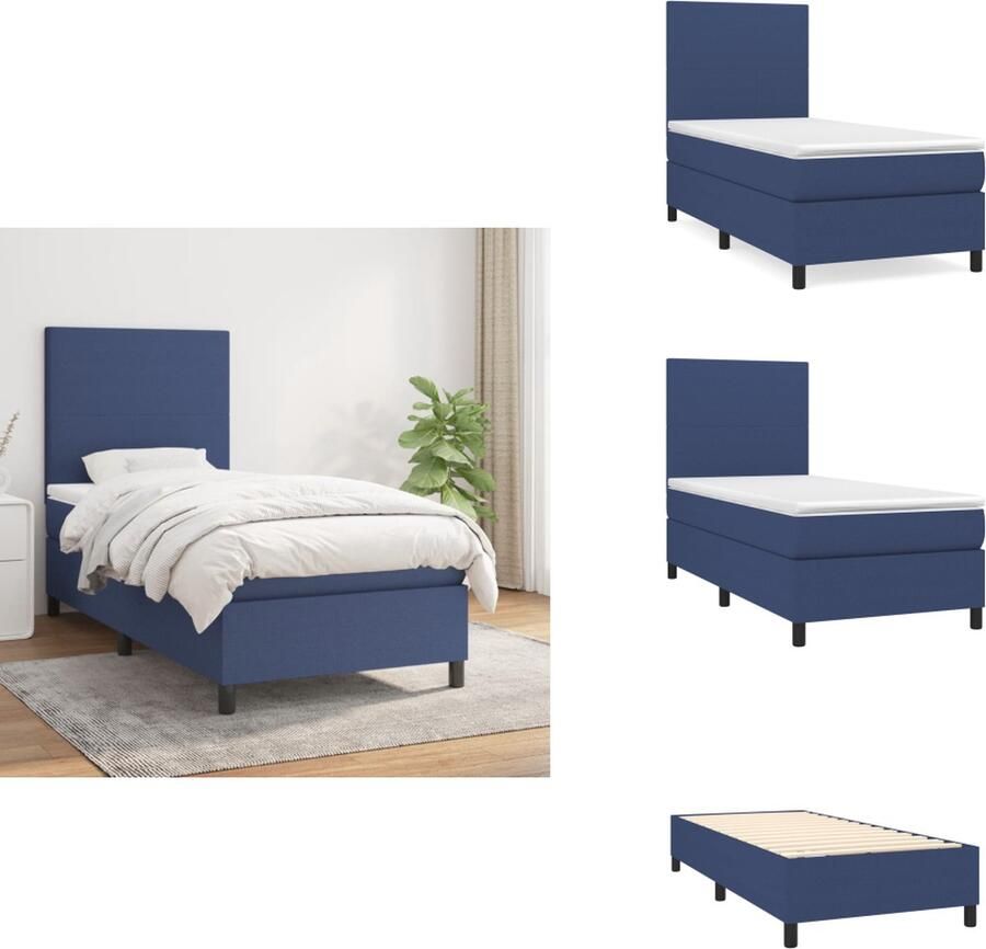 VidaXL Boxspringbed Pocketvering matras Middelharde ondersteuning Huidvriendelijk topmatras Blauw 203 x 90 x 118 128 cm Bed