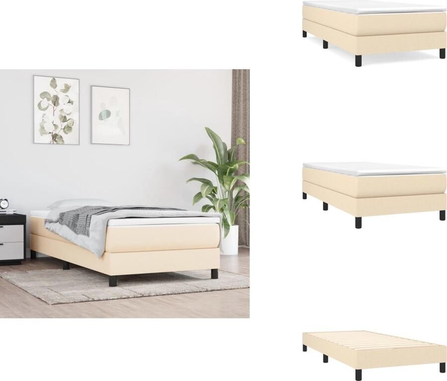 VidaXL Boxspringbed Bedframe 203x100x25 cm Pocketvering matras 100x200x20 cm Huidvriendelijk topmatras 100x200x5 cm Crème wit Duurzaam Bed