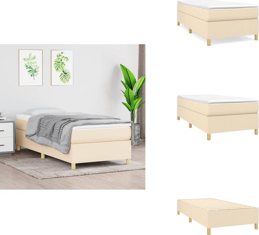 VidaXL Boxspringbed Comfort Bedframe en matras 203x100x35 cm Crème stof Pocketvering matras Middelharde ondersteuning Huidvriendelijk topmatras Multiplex lattenbodem Inclusief montagehandleiding Bed