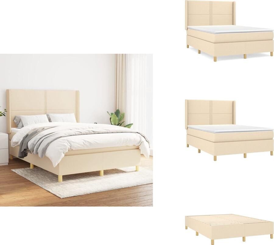 VidaXL Boxspringbed Crème 193 x 147 x 118 128 cm Duurzaam stof -Verstelbaar hoofdbord Pocketvering matras Middelharde ondersteuning Huidvriendelijk topmatras Inclusief montagehandleiding Bed - Foto 2