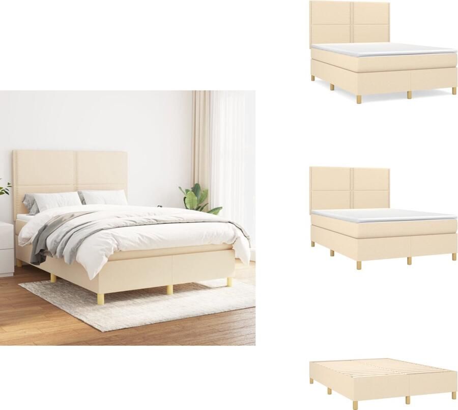 VidaXL Boxspringbed naam Bed met Pocketvering matras en Huidvriendelijk topmatras Afmeting 140 x 190 cm Kleur- crème en wit Bed