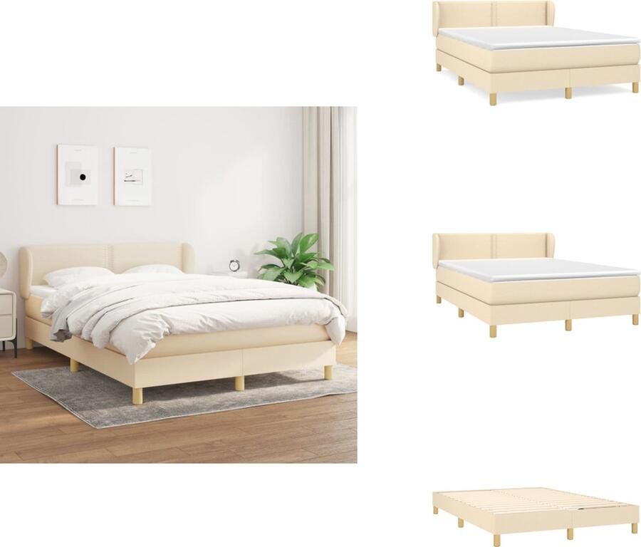 VidaXL Boxspringbed Crème 203 x 147 x 78 88 cm Duurzaam stof Hoofdbord in hoogte verstelbaar Pocketvering matras Middelharde ondersteuning Huidvriendelijke topmatras Inclusief montagehandleiding Bed - Foto 1