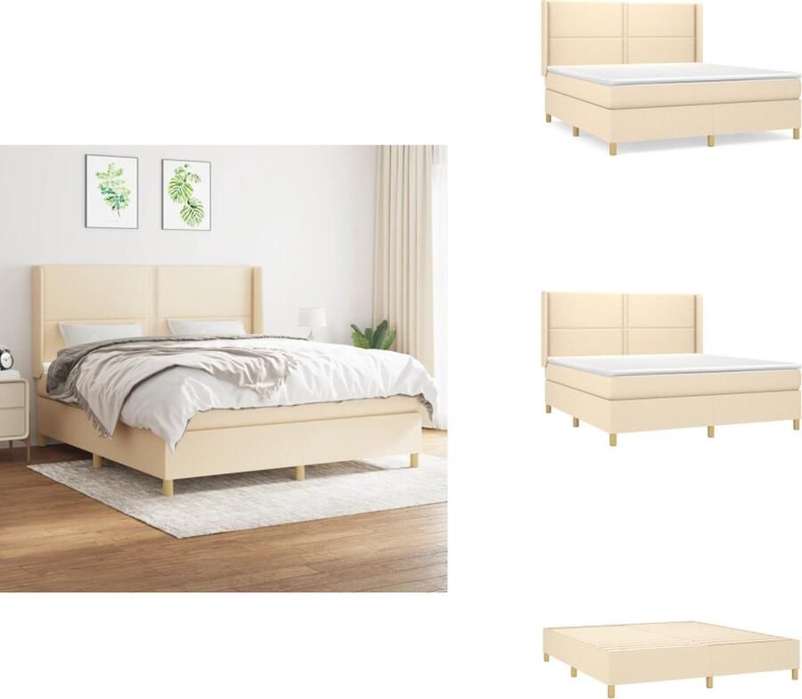 VidaXL Boxspringbed Comfortabele ondersteuning Duurzaam materiaal Pocketvering matras Middelharde ondersteuning Huidvriendelijk topmatras Kleur- crème Afmetingen- 203 x 183 x 118 128 cm (L x B x H) Bed