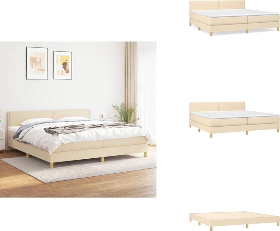 VidaXL Boxspringbed Crème 203 x 200 x 78 88 cm Met verstelbaar hoofdbord Pocketvering matras Middelharde ondersteuning Slijtvaste huidvriendelijke topmatras Inclusief montagehandleiding Bed