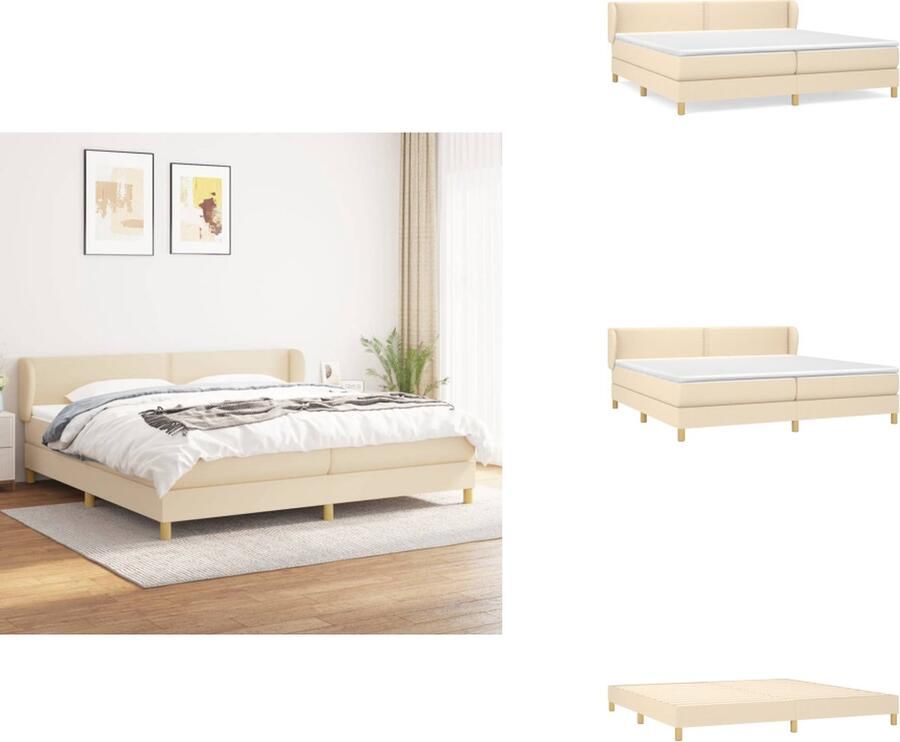 VidaXL Boxspringbed naam Bed 203 x 203 x 78 88 cm Crème Duurzaam materiaal Verstelbaar hoofdbord Pocketvering matras Middelharde ondersteuning Huidvriendelijk topmatras Bed - Foto 1