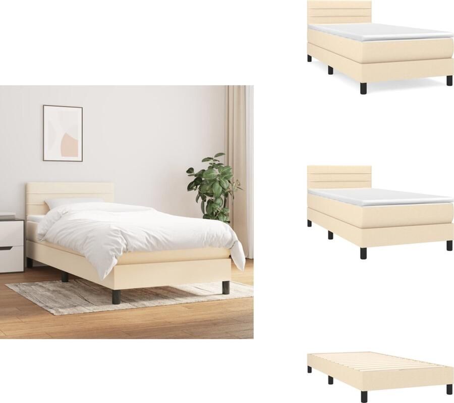 VidaXL Boxspringbed Comfortabele middelharde ondersteuning Ademende en duurzame stof In hoogte verstelbaar hoofdbord Pocketvering matras Huidvriendelijk topmatras Crème kleur Afmetingen- 203 x 80 x 78 88 cm Bed