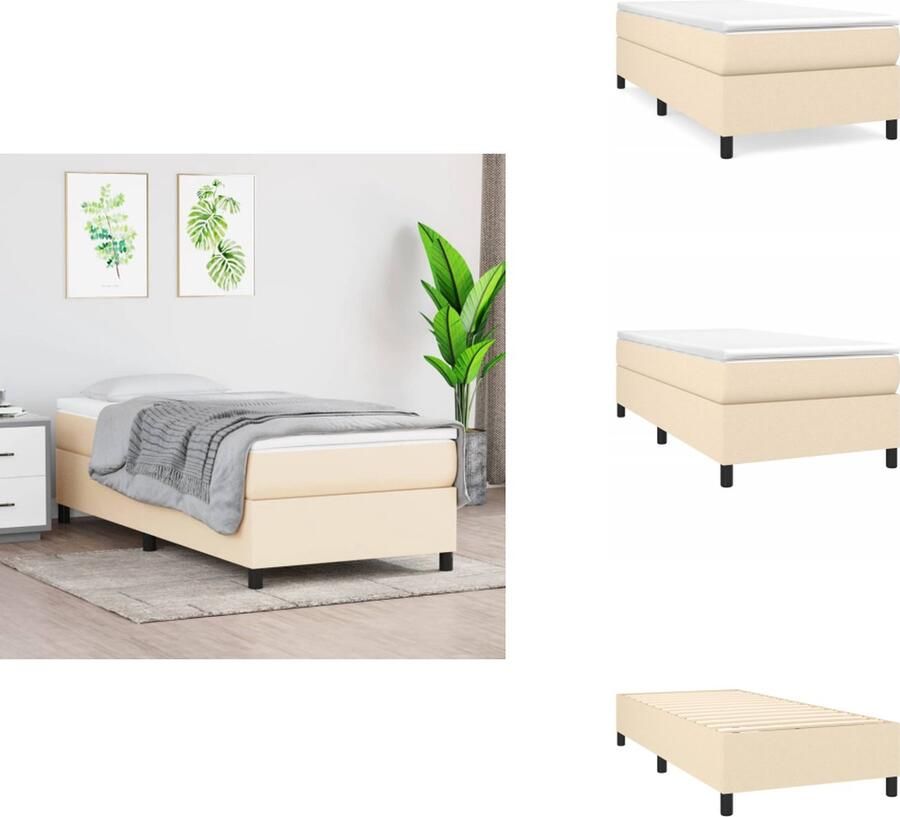 The Living Store Boxspringbed Bedframe 193 x 90 x 35 cm Bedmatras 90 x 190 x 20 cm Bedtopmatras 90 x 190 x 5 cm Boxspringbed Boxspring Bed Tweepersoonsbed Creme Kleur - Foto 2