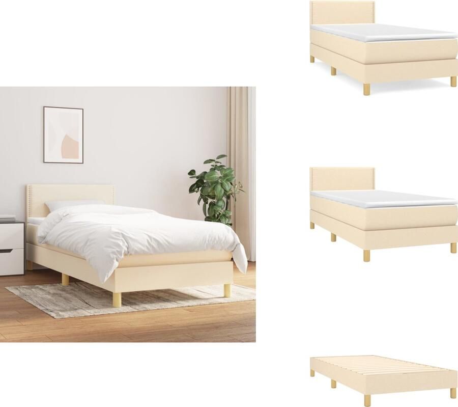 VidaXL Boxspringbed Crème 193 x 90 x 78 88 cm Duurzaam stof Verstelbaar hoofdbord Pocketvering matras Middelharde ondersteuning Huidvriendelijk topmatras Inclusief montagehandleiding Bed