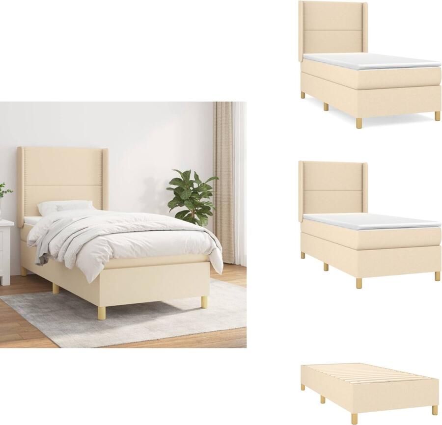 VidaXL Boxspringbed Crème 203 x 93 x 118 128 cm Duurzaam materiaal Verstelbaar hoofdbord Pocketvering matras Middelharde ondersteuning Huidvriendelijk topmatras Montagehandleiding inbegrepen Bed - Foto 2