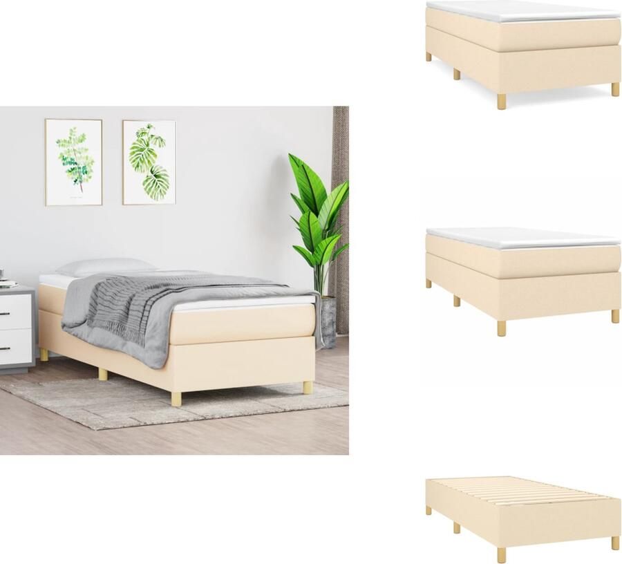 VidaXL Boxspringbed Pocketvering Middelharde Ondersteuning Huidvriendelijk Crème 203 x 90 x 35 cm 90 x 200 x 20 cm 90 x 200 x 5 cm Bed