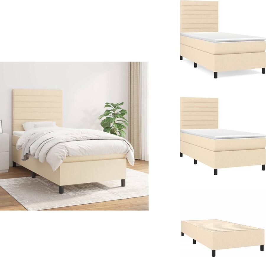 VidaXL Boxspring Bed Crème 203 x 90 x 78 88 cm Duurzaam materiaal verstelbaar hoofdbord pocketvering matras middelharde ondersteuning huidvriendelijk topmatras Bed
