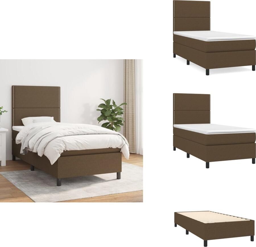 VidaXL Boxspringbed s Bed 203 x 100 x 118 128 cm Duurzaam materiaal verstelbaar hoofdbord pocketvering matras middelharde ondersteuning huidvriendelijk topmatras Bed