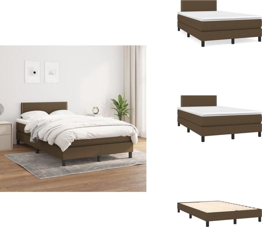 VidaXL Boxspringbed Pocketvering 120 x 200 cm Donkerbruin Verstelbaar hoofdbord Comfortabele ondersteuning Duurzaam materiaal Middelharde ondersteuning Huidvriendelijk topmatras Inclusief montagehandleiding Bed