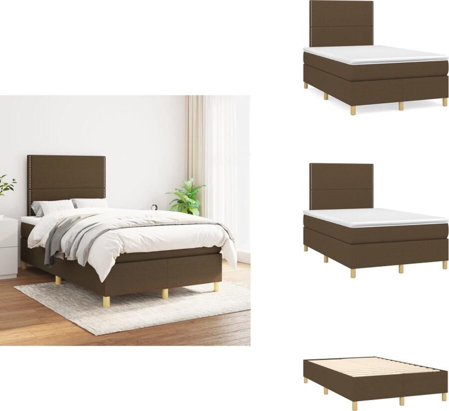 VidaXL Boxspringbed Comfort Bed 203 x 120 x 118 128 cm Donkerbruin stof Pocketvering matras Middelharde ondersteuning Huidvriendelijk topmatras Inclusief montagehandleiding Bed