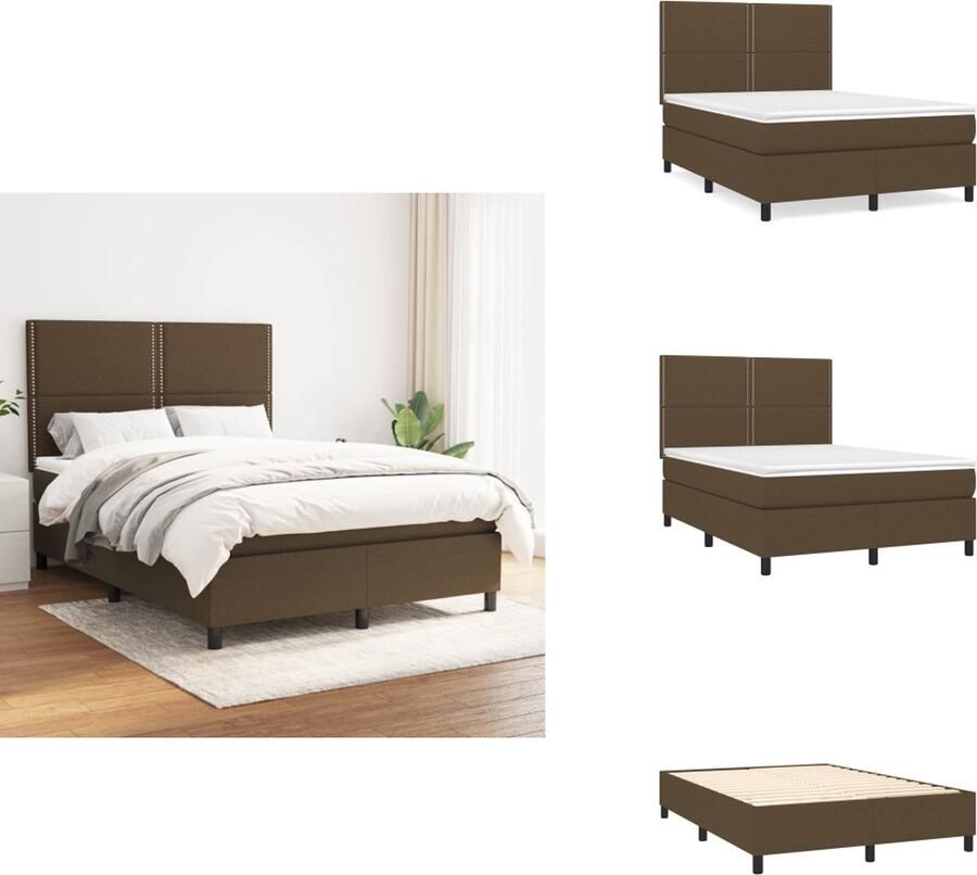 VidaXL Boxspringbed naam Bed 193 x 144 x 118 128 cm Duurzaam stof Verstelbaar hoofdbord Pocketvering matras Middelharde ondersteuning Huidvriendelijk topmatras Kleur- donkerbruin Inclusief montagehandleiding Bed
