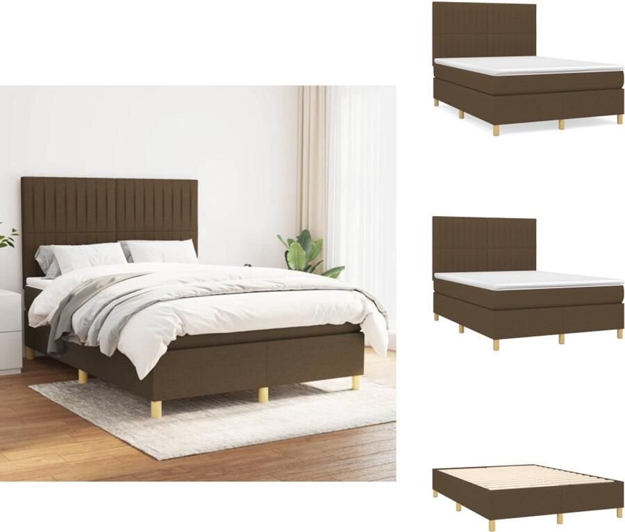 VidaXL Boxspringbed Rustgevende Nachtrust Bed in donkerbruin 203 x 147 x 78 88 cm Comfortabel en duurzaam Pocketvering matras en huidvriendelijk topmatras Inclusief montagehandleiding Bed - Foto 2