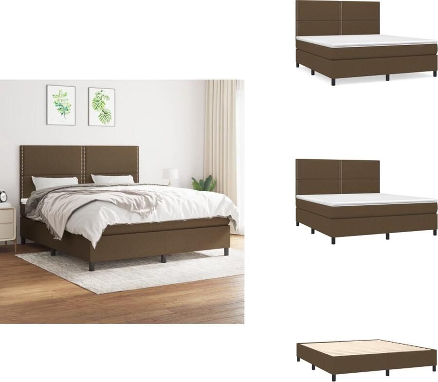 VidaXL Boxspringbed Donkerbruin Stof 203x160x118 128 cm Hoofdbord Verstelbaar Pocketvering Matras Middelharde Ondersteuning Huidvriendelijk Topmatras Inclusief Montagehandleiding Bed