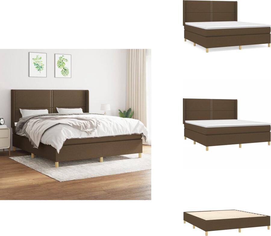 VidaXL Boxspringbed Donkerbruin 203 x 183 x 118 128 cm Pocketvering Matras Middelharde Ondersteuning Huidvriendelijk Topmatras Bed