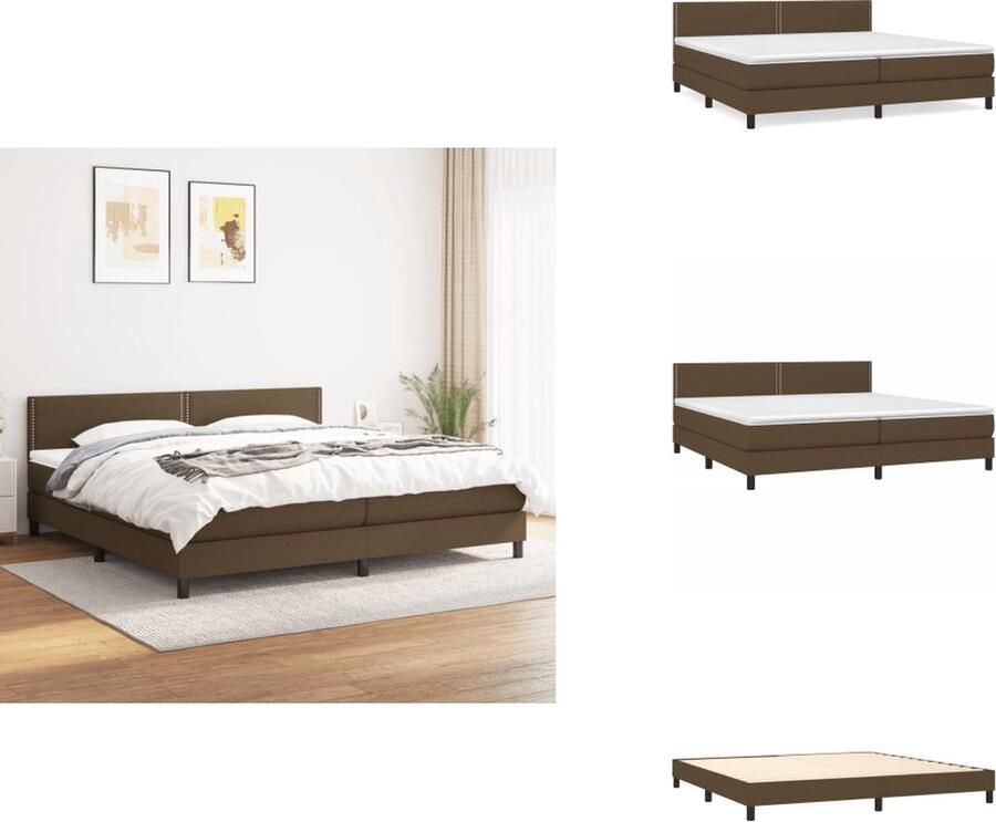 VidaXL Boxspringbed Comfort Bed 203 x 200 x 78 88 cm Donkerbruin Stof (100% polyester) Inclusief verstelbaar hoofdbord pocketveringmatras en huidvriendelijk topmatras Bed