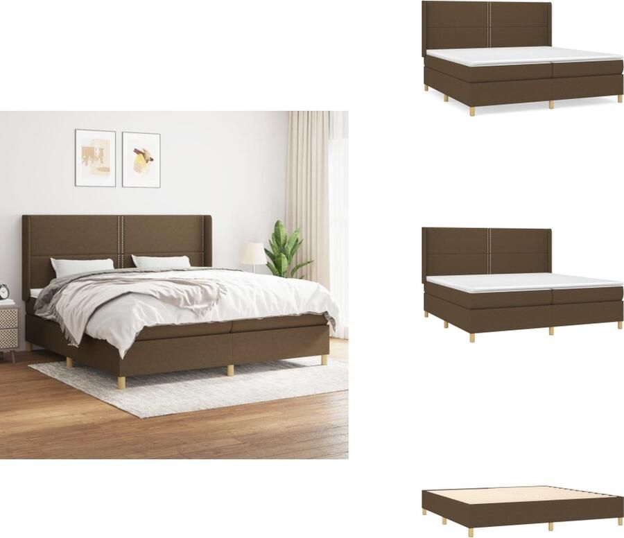 VidaXL Boxspringbed Pocketvering 203x203 cm Donkerbruin Duurzaam Verstelbaar hoofdbord Middelharde ondersteuning Huidvriendelijk topmatras Incl montagehandleiding Bed - Foto 2