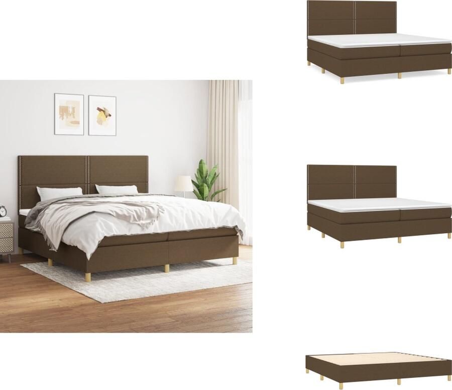 VidaXL Boxspringbed Donkerbruin Pocketvering 203x200x118 128 cm Duurzame stof Verstelbaar hoofdbord Middelharde ondersteuning Huidvriendelijk topmatras Montagehandleiding inbegrepen Bed