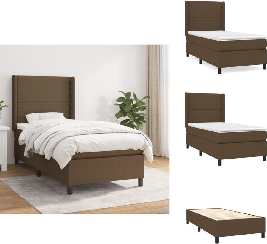 VidaXL Boxspringbed donkerbruin 193 x 93 x 118 128 cm Duurzaam materiaal Verstelbaar hoofdbord Pocketvering matras Middelharde ondersteuning Huidvriendelijk topmatras Inclusief montagehandleiding Bed - Foto 2