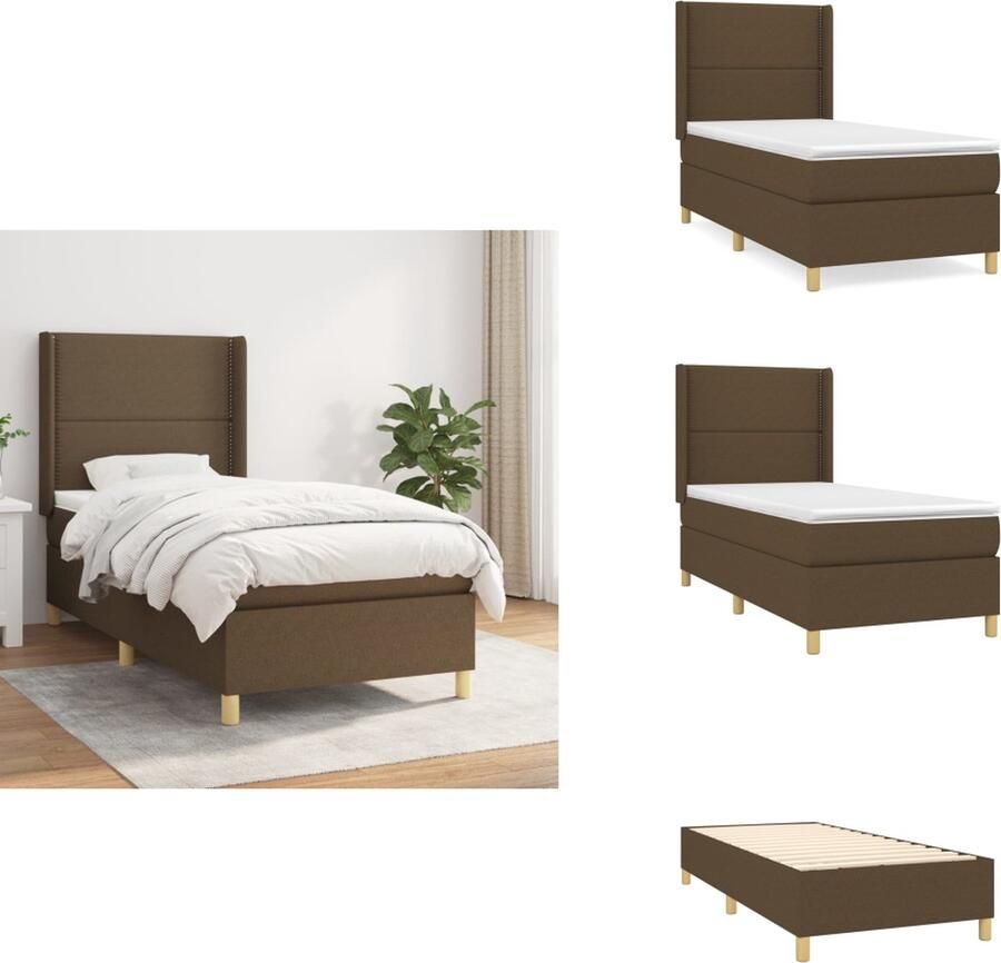 VidaXL Boxspringbed Donkerbruin 203 x 93 x 118 128 cm Met verstelbaar hoofdbord Pocketvering matras Middelharde ondersteuning Huidvriendelijk topmatras Inclusief montagehandleiding Bed