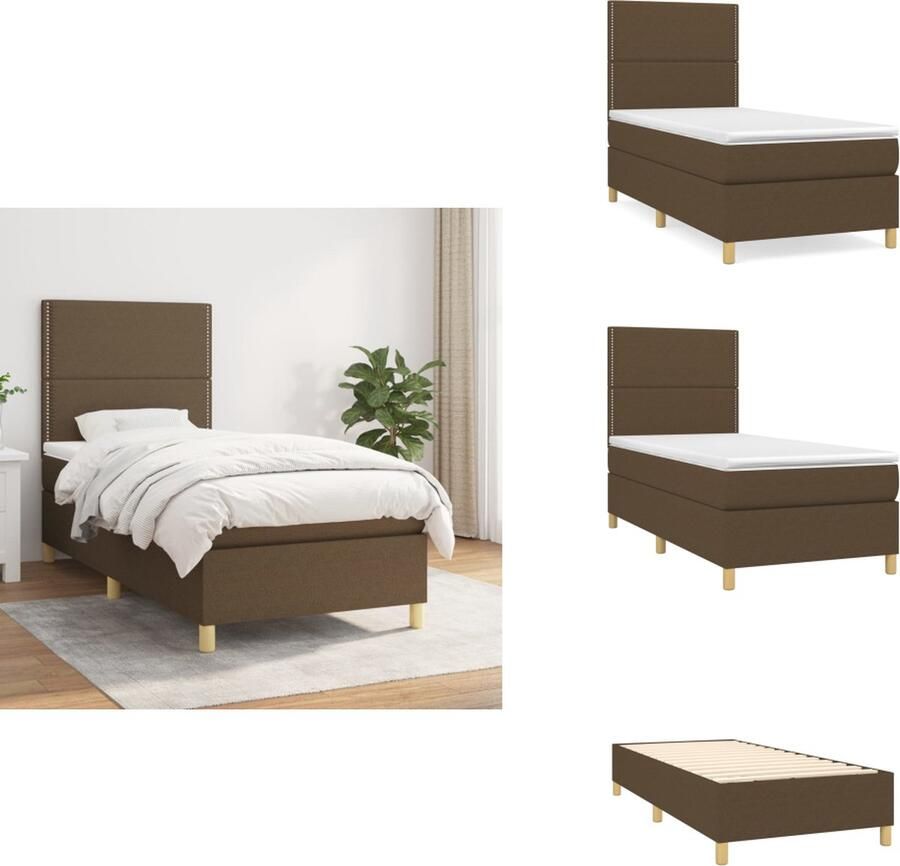 VidaXL boxspringbed Comfort Dream Bed 203 x 83 x 118 128 cm Donkerbruin Pocketvering matras Middelharde ondersteuning Huidvriendelijk topmatras Bed