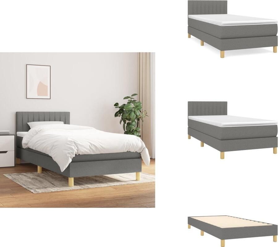 VidaXL Boxspringbed Comfortabele ondersteuning Pocketvering matras Middelharde ondersteuning Huidvriendelijk topmatras Donkergrijs 203x100x78 88cm wit donkergrijs 100x200x20cm wit 100x200x5cm inclusief montagehandleiding Bed